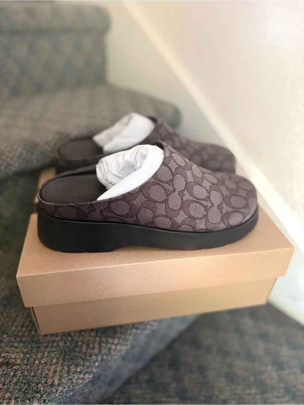 Coach Brown Signature Clog Slip-On with Black Sole women’s size 10
